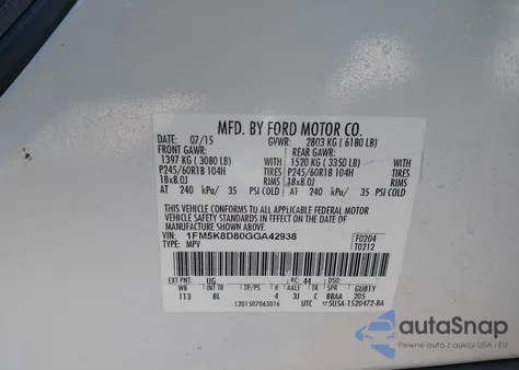 2016 Ford Explorer Xlt from USA, damaged, VIN 1FM5K8D80GGA42938